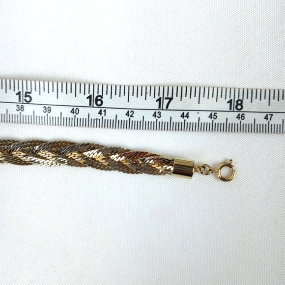 Braided Herringbone Chain Necklace Gold Tone 18" - Picture 4 of 4